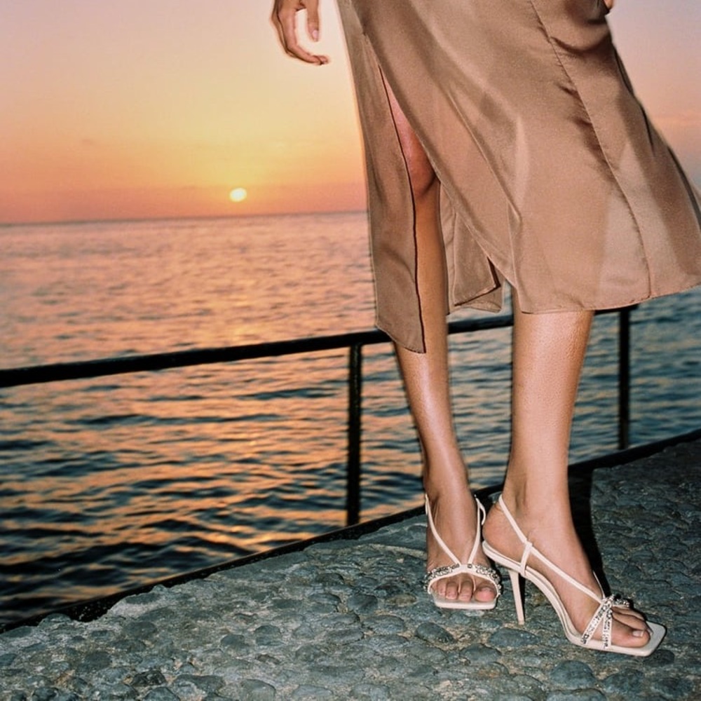 Zara Beige Rhinestone High Heel Sandals - Picture 8 of 16